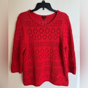 Talbots Sweater Womens Red Open Knit Pullover Long Sleeve